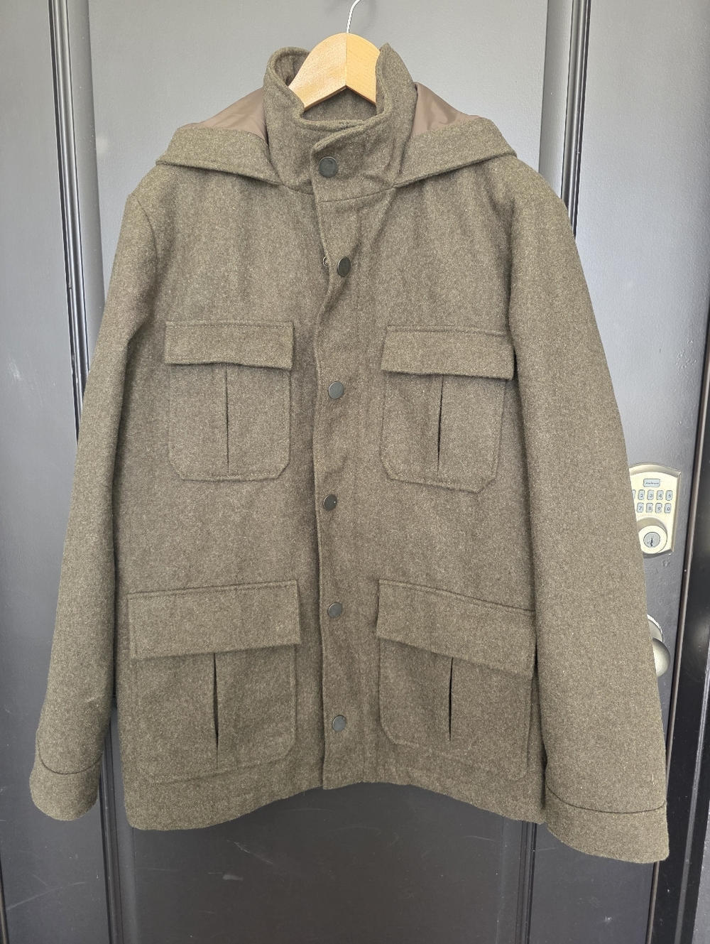 Banana Republic Men's Field Utility Green Hoodie Jacket Wool Blend Sz M Thick